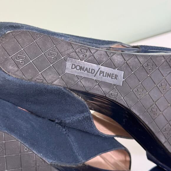 Donald Pliner Slide Wedge Sandals 9 Blue Gemmy Suede Leather Toe Loop Slip On - Picture 8 of 10